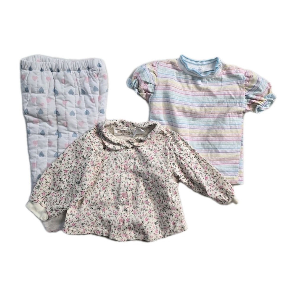 Vintage Girls 12 Months Shirt Pants‎ Lot Of 3